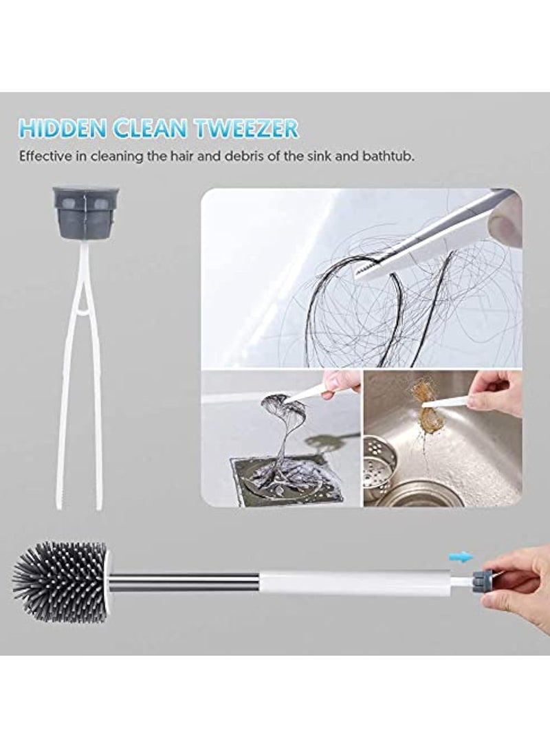 YelaJoy مجموعة فرشاة المرحاض وحاملها، فرشاة وعاء المرحاض وحاملها لتنظيم الحمام، فرشاة مرحاض سيليكون بشعيرات ناعمة مثبتة على الحائط وقائمة على الأرض، فرشاة منظف وعاء المرحاض مع ملقط - Image 5