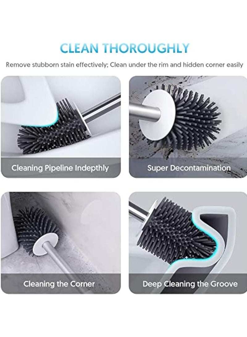 YelaJoy مجموعة فرشاة المرحاض وحاملها، فرشاة وعاء المرحاض وحاملها لتنظيم الحمام، فرشاة مرحاض سيليكون بشعيرات ناعمة مثبتة على الحائط وقائمة على الأرض، فرشاة منظف وعاء المرحاض مع ملقط - Image 3