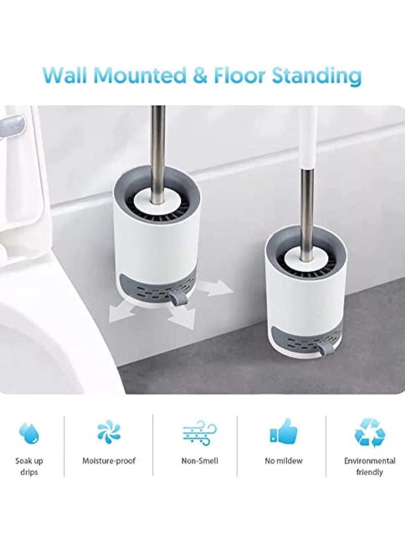 YelaJoy مجموعة فرشاة المرحاض وحاملها، فرشاة وعاء المرحاض وحاملها لتنظيم الحمام، فرشاة مرحاض سيليكون بشعيرات ناعمة مثبتة على الحائط وقائمة على الأرض، فرشاة منظف وعاء المرحاض مع ملقط - Image 4