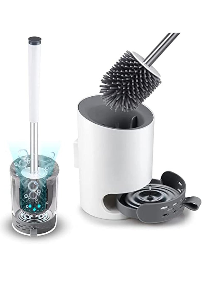 YelaJoy مجموعة فرشاة المرحاض وحاملها، فرشاة وعاء المرحاض وحاملها لتنظيم الحمام، فرشاة مرحاض سيليكون بشعيرات ناعمة مثبتة على الحائط وقائمة على الأرض، فرشاة منظف وعاء المرحاض مع ملقط - Image 1