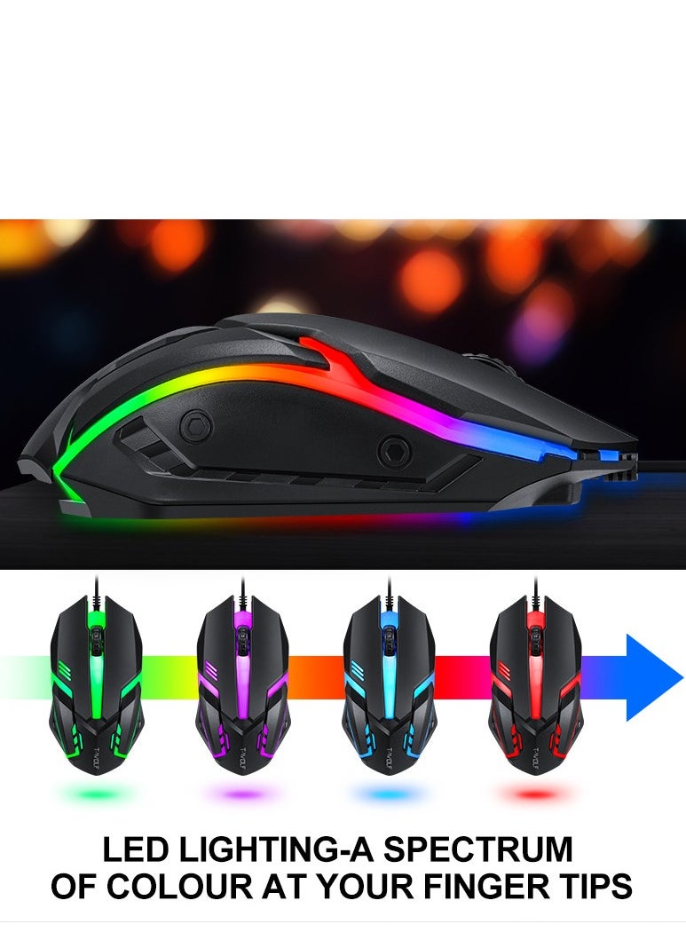 T-WOLF Game 4 IN 1 Set,Backlit Keyboard + Colorful Backlit Mouse + Large-Size Mousepad + Gaming Headset,Waterproof Rgb Color Suitable For Pc/Ps4/Xbox Gamers, Android Pubg Codm Genshin Diablo All Games  - Image 5