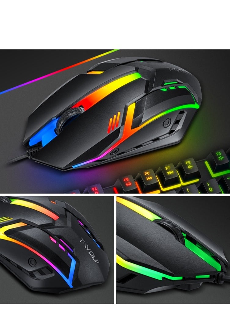 T-WOLF Game 4 IN 1 Set,Backlit Keyboard + Colorful Backlit Mouse + Large-Size Mousepad + Gaming Headset,Waterproof Rgb Color Suitable For Pc/Ps4/Xbox Gamers, Android Pubg Codm Genshin Diablo All Games  - Image 4