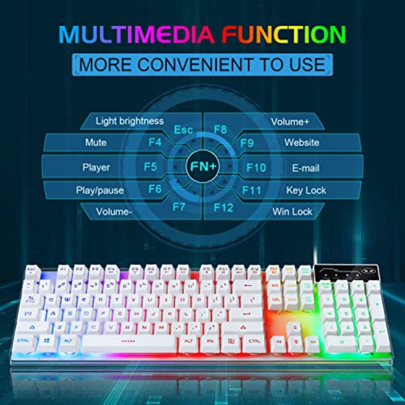 مجموعة لوحة مفاتيح وماوس للألعاب، لوحة مفاتيح بإضاءة خلفية LED K1 RGB مع 104 مفتاح للكمبيوتر/الكمبيوتر المحمول، بلاستيك ABS، أبيض، مفاتيح قابلة للتبديل السريع - Image 5