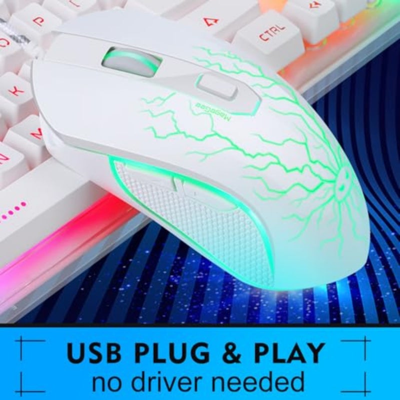 مجموعة لوحة مفاتيح وماوس للألعاب، لوحة مفاتيح بإضاءة خلفية LED K1 RGB مع 104 مفتاح للكمبيوتر/الكمبيوتر المحمول، بلاستيك ABS، أبيض، مفاتيح قابلة للتبديل السريع - Image 2