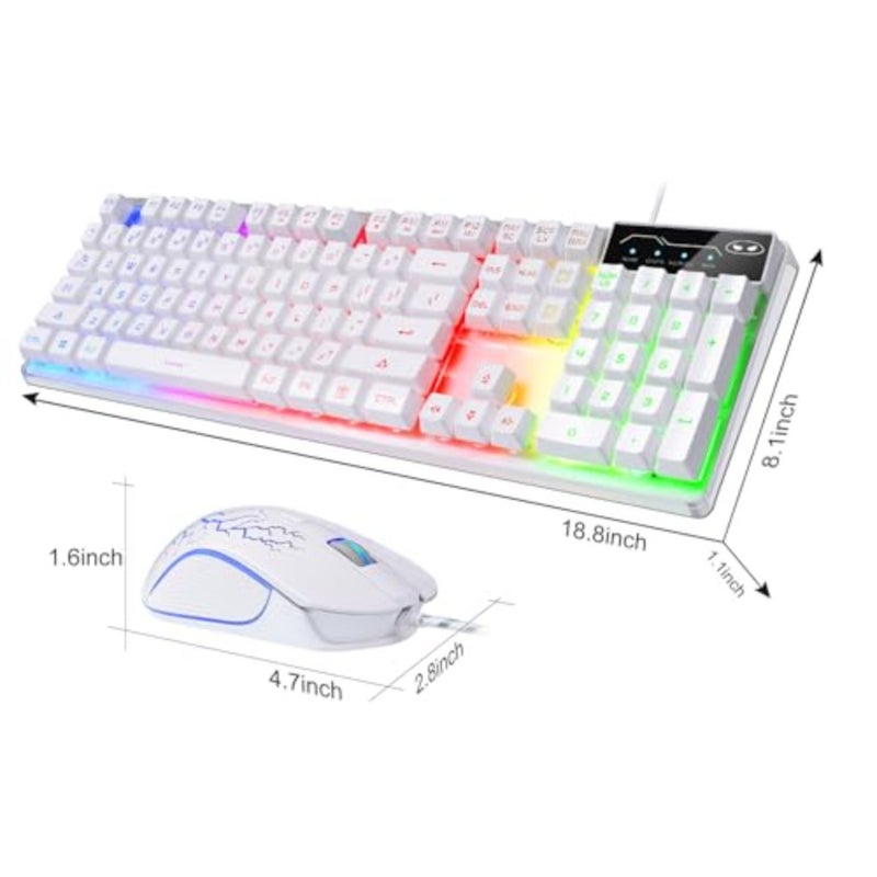 مجموعة لوحة مفاتيح وماوس للألعاب، لوحة مفاتيح بإضاءة خلفية LED K1 RGB مع 104 مفتاح للكمبيوتر/الكمبيوتر المحمول، بلاستيك ABS، أبيض، مفاتيح قابلة للتبديل السريع - Image 3