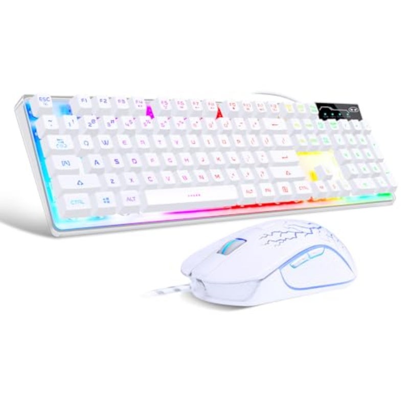 مجموعة لوحة مفاتيح وماوس للألعاب، لوحة مفاتيح بإضاءة خلفية LED K1 RGB مع 104 مفتاح للكمبيوتر/الكمبيوتر المحمول، بلاستيك ABS، أبيض، مفاتيح قابلة للتبديل السريع - Image 1