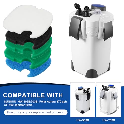 LEWEREST 16 PCS Replacement Canister Filter Media Pads Compatible with SUNSUN HW-303B/703B Polar Aurora 370 GPH CF-400, Aquarium Bio Sponge Filter Pad Fish Tank Filters Floss Pad Parts - Image 2