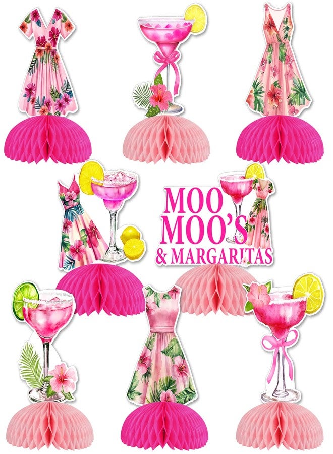 Funmemoir Margaritas Birthday Party Decorations - 8PCS Moo Moos and Margaritas Honeycomb Centerpieces, Cocktail Theme Party Table Decorations for Women Birthday Bridal Shower - Image 1