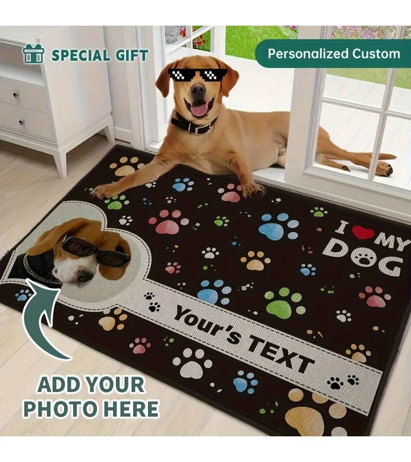 Personalized Custom Non Slip Floor Mats for Pets with Paw Prints Dogs Cats 45x75cm Flannel Machine Washable Fade Resistant - Image 1