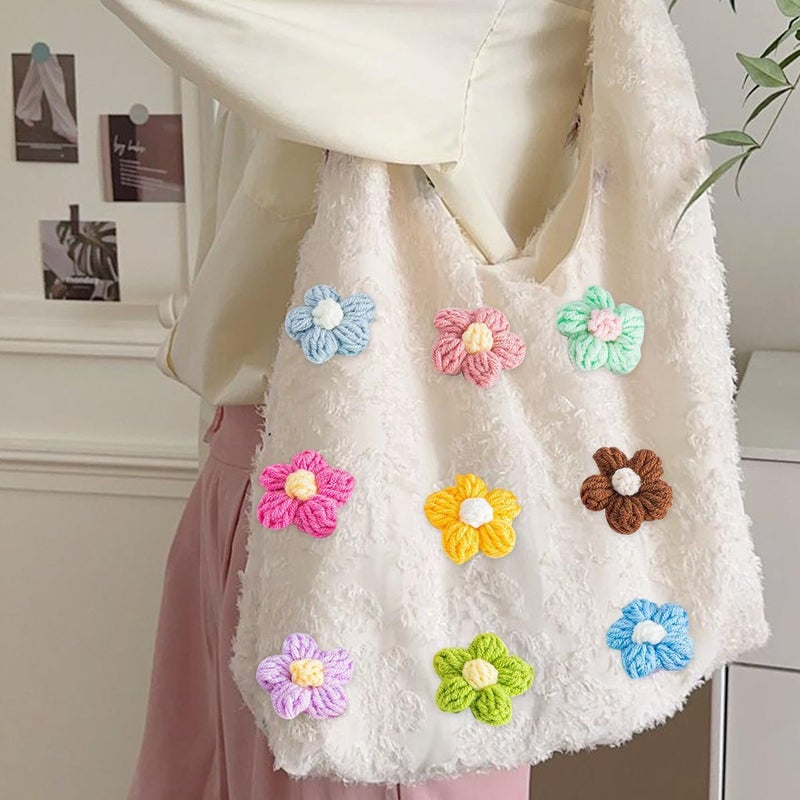 VRB Dec 50 قطعة من زهور عباد الشمس الاصطناعية للتزيين، زهرة اصطناعية، زهرة لتصفيف الشعر، للعبادة، لتزيين المنزل، ديوالي. (50 قطعة من زهور الأقحوان المحبوكة بألوان مختلطة) - Image 5