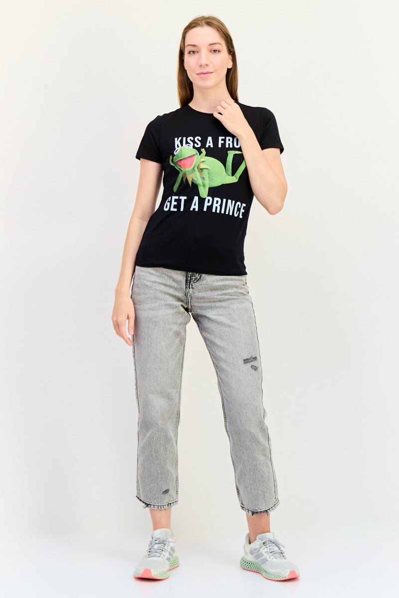 ONLY Women Crew Neck Short Sleeves Graphic Print T-Shirt, Black - Image 3