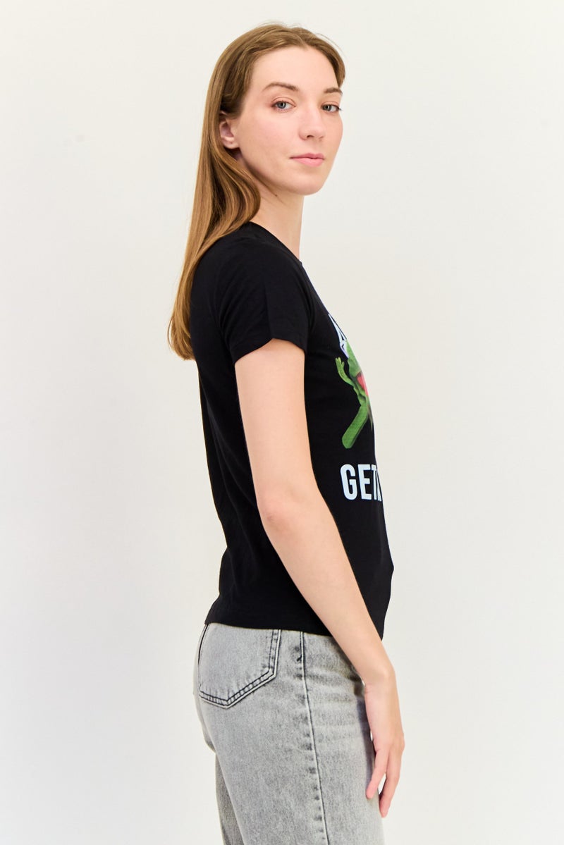 ONLY Women Crew Neck Short Sleeves Graphic Print T-Shirt, Black - Image 2