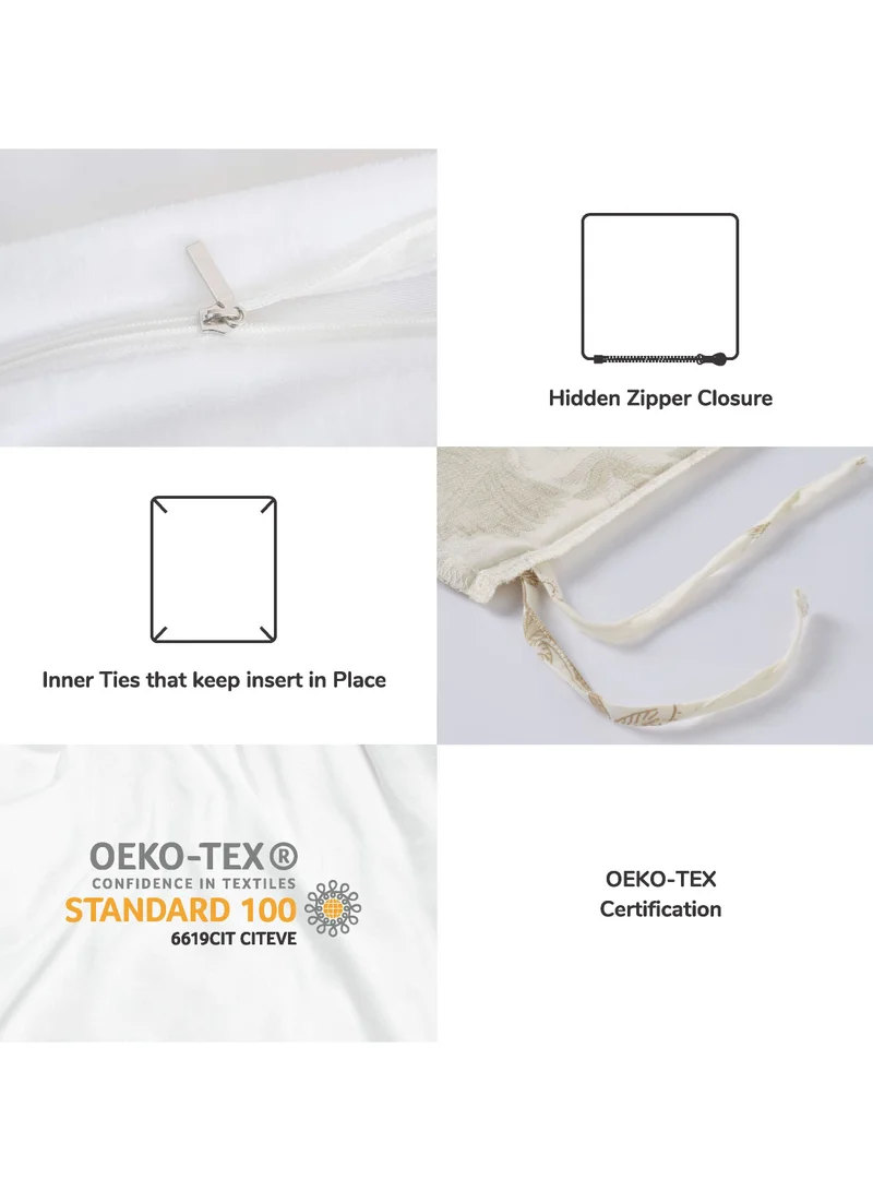Donetella Cotton Duvet Set 4-Pcs Single Size Reversible Bedding Set With Printed Comforter Covers, Hidden Zipper Closure and Corner Holders, Ivory