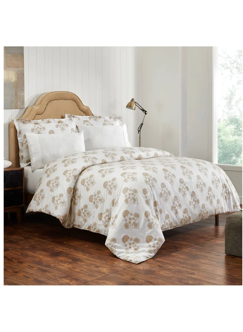 Donetella Cotton Duvet Set 4-Pcs Single Size Reversible Bedding Set With Printed Comforter Covers, Hidden Zipper Closure and Corner Holders, Ivory