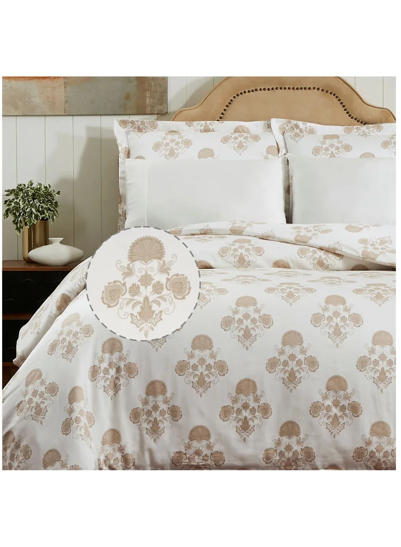 Donetella Cotton Duvet Set 4-Pcs Single Size Reversible Bedding Set With Printed Comforter Covers, Hidden Zipper Closure and Corner Holders, Ivory
