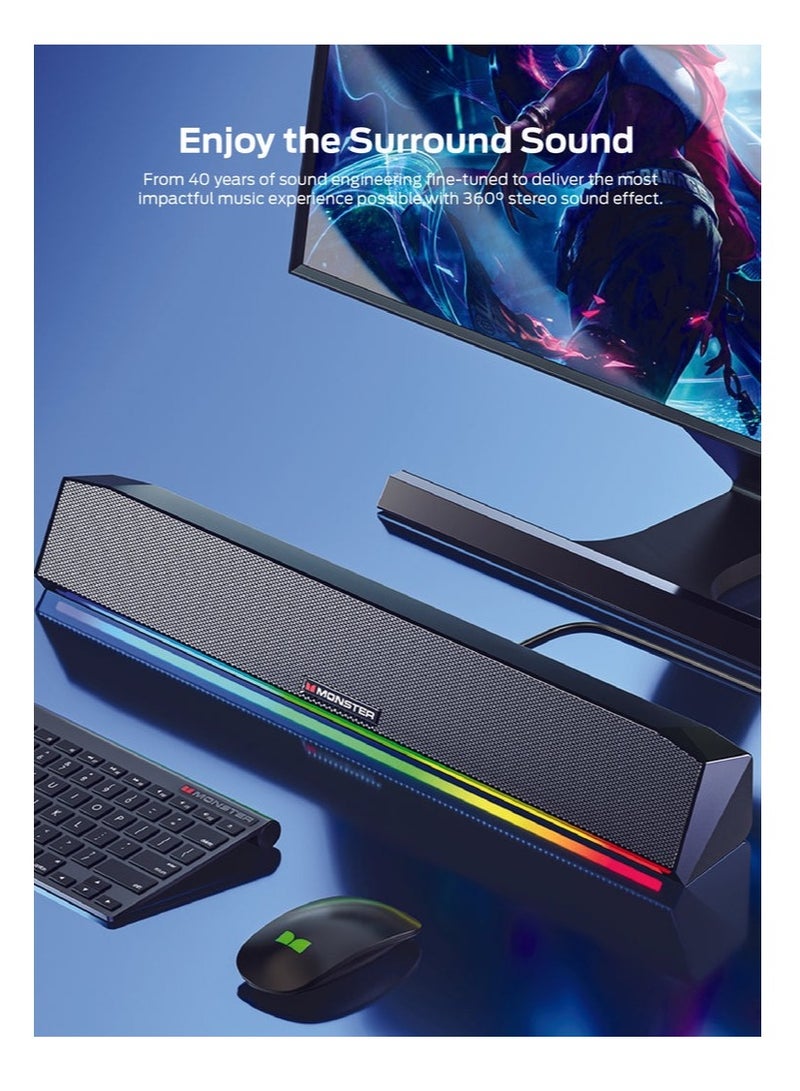 Monster G01 Bluetooth V5.2 Gaming Mini Soundbar - Black - Image 2