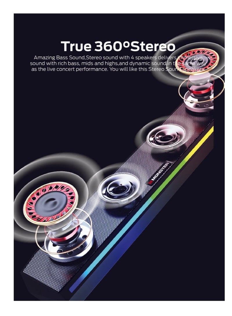 Monster G01 Bluetooth V5.2 Gaming Mini Soundbar - Black - Image 3