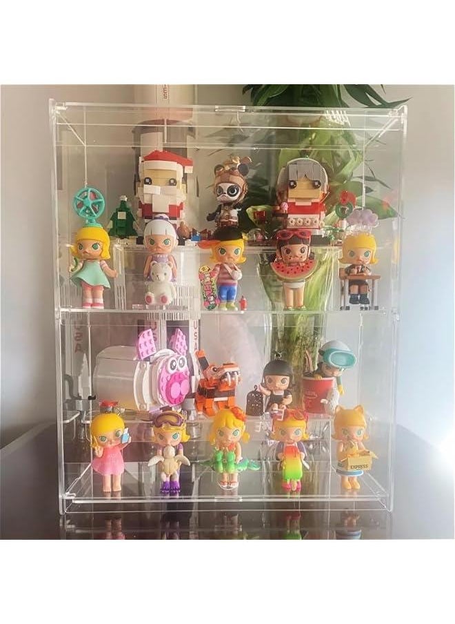 Arabest - 2 Layer Clear Acrylic Display Case for Collectibles, Mini Figures, Pop Mart, Labubu, Sonny Angel, Smiski - Assemble Dustproof Acrylic Display Box with Door, Stand (12x4.9x14.4 inch) - Image 1