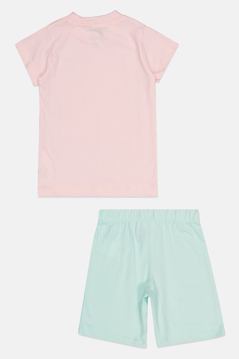 Barbie Toddlers Girl 2 Pcs Barbie Print Short Sleeve Top And Shorts Pajama Set, Multicolor - Image 2