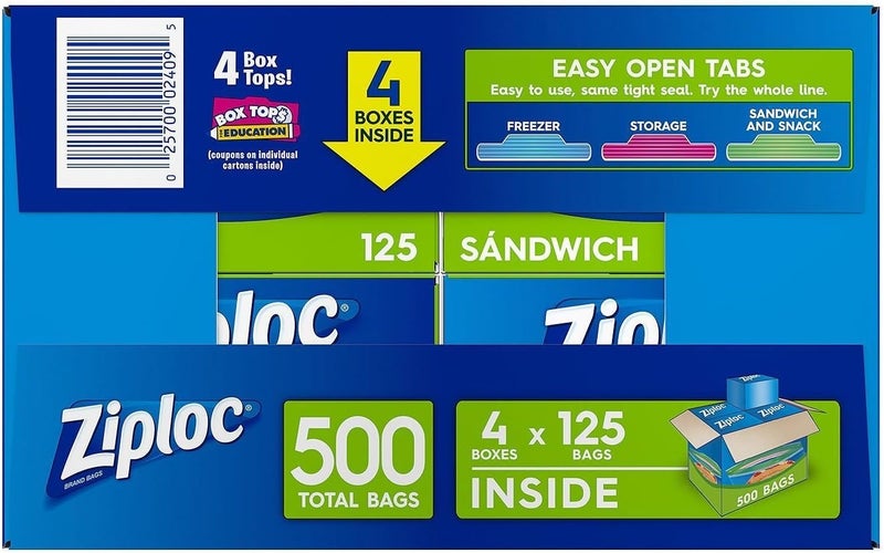 Ziploc Easy Open Tabs Sandwich Bags - 125 Count (Pack of 4) - Airtight Seal for Freshness - Image 4