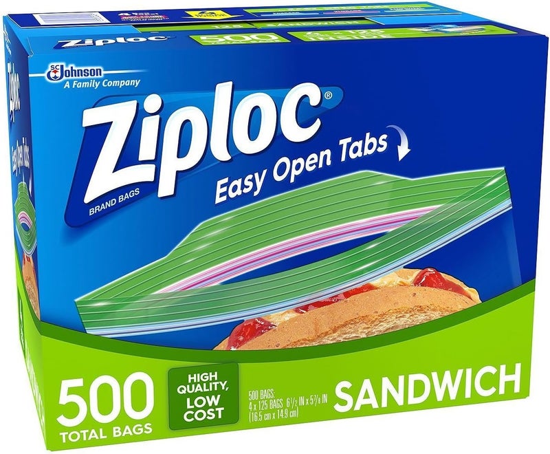 Ziploc Easy Open Tabs Sandwich Bags - 125 Count (Pack of 4) - Airtight Seal for Freshness - Image 1