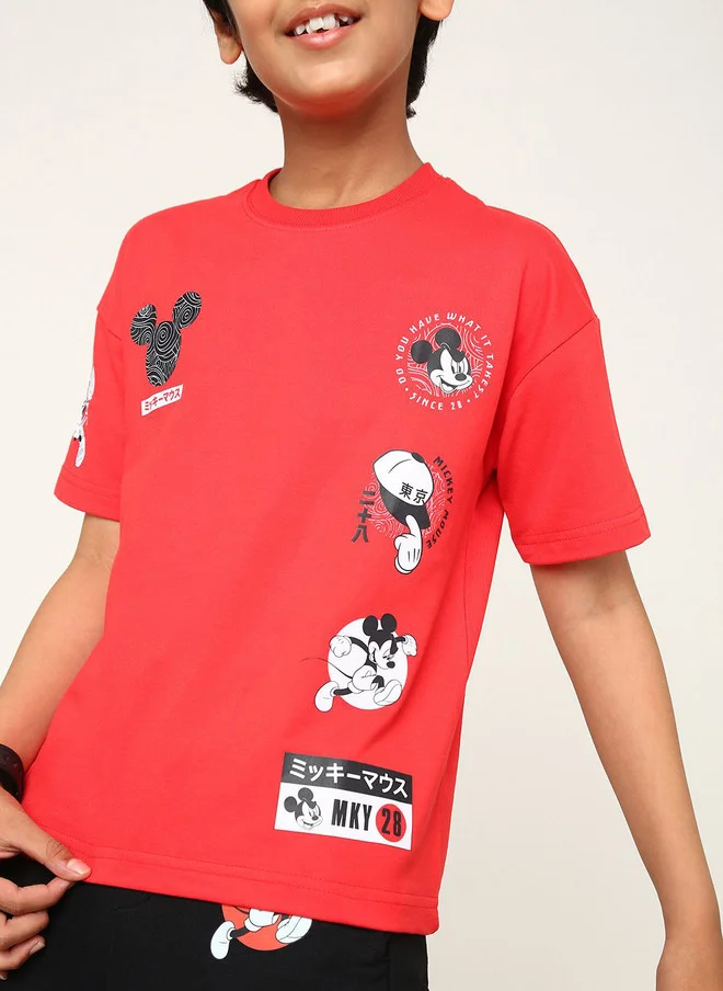 بونكيدز BONKIDS Boys Red Printed T-Shirt and Black Pyjamas Set