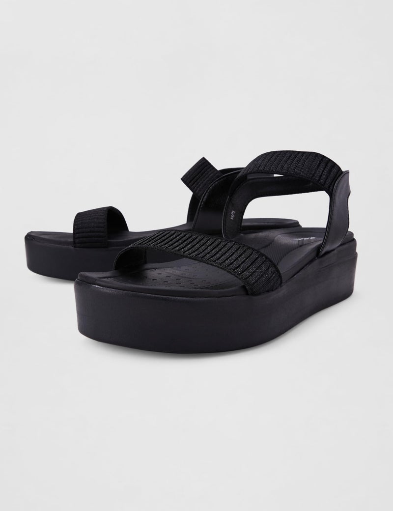 Mochi Women Black Wedge Heel Comfort Sandal UK/6 EU/39 (34-924) - Image 5