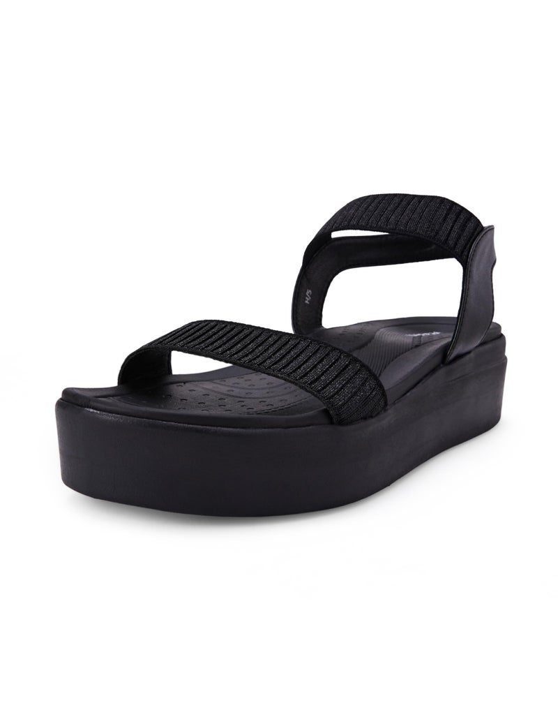 Mochi Women Black Wedge Heel Comfort Sandal UK/6 EU/39 (34-924) - Image 1