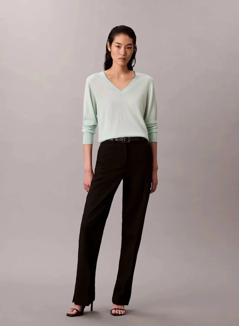Calvin Klein Moonlight Jade Merino Wool V-Neck Jumper for Women | Best Price UAE