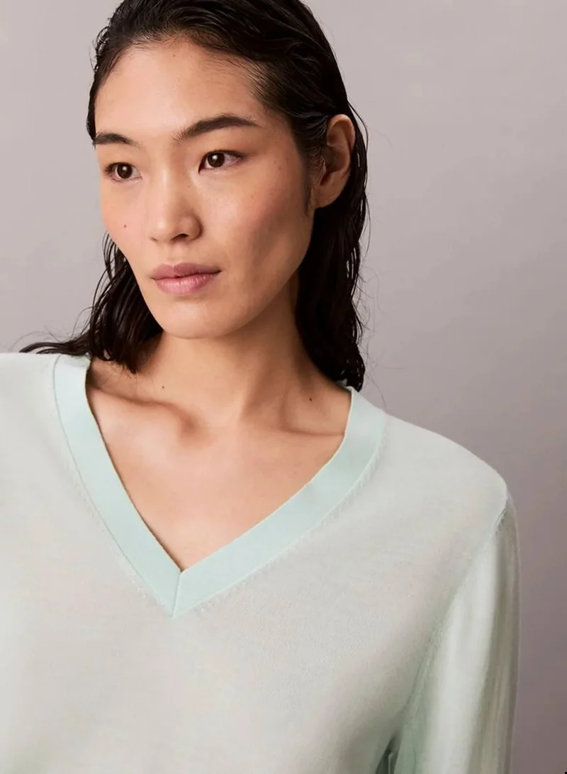 Calvin Klein Moonlight Jade Merino Wool V-Neck Jumper for Women | Best Price UAE
