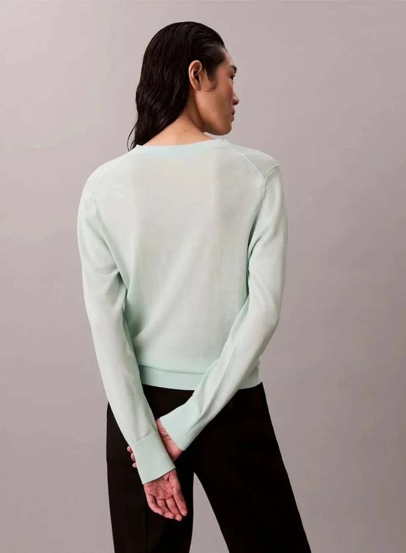 Calvin Klein Moonlight Jade Merino Wool V-Neck Jumper for Women | Best Price UAE