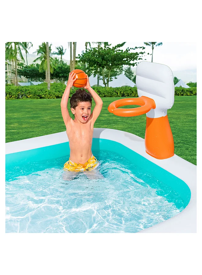 Bestway Dunk n' Splash Inflatable Family Pool with Basketball Hoop, Large Rectangular Kids & Adults Pool, Outdoor Backyard Swimming Pool with Ball, Durable Design, Repair Patch Included, 2.51m x 1.68m x 1.02m