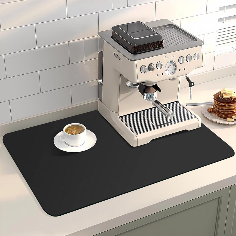 Aputue Coffee Mat, 30x40cm Super Absorbent Rubber Backed Dish Drying Mat (Black) - Image 1