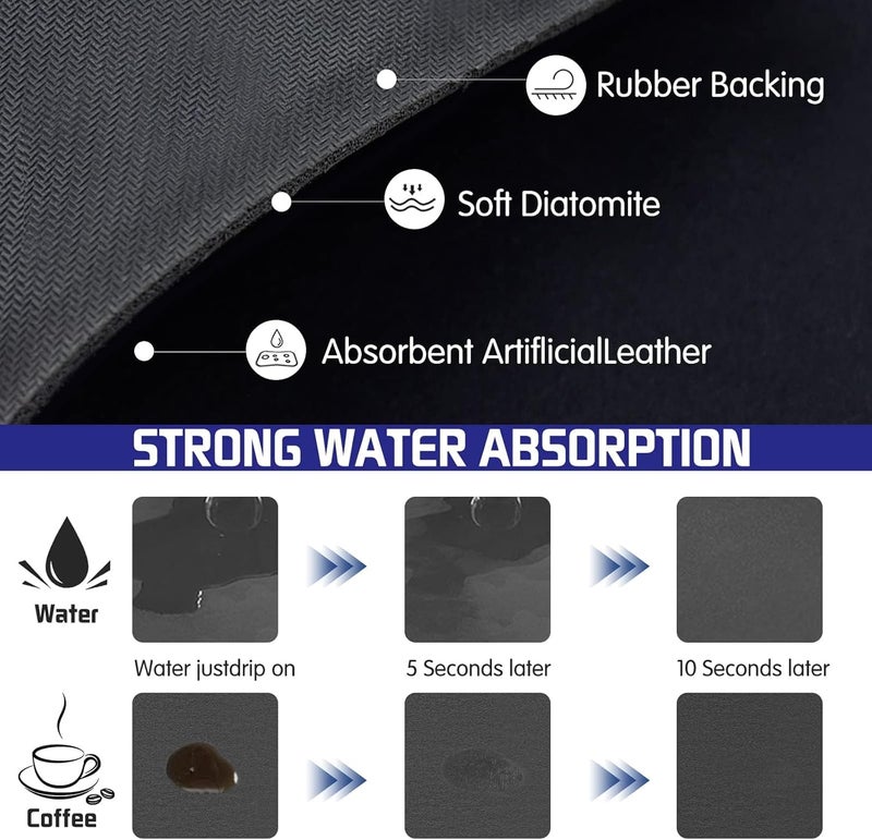 Aputue Coffee Mat, 30x40cm Super Absorbent Rubber Backed Dish Drying Mat (Black) - Image 2