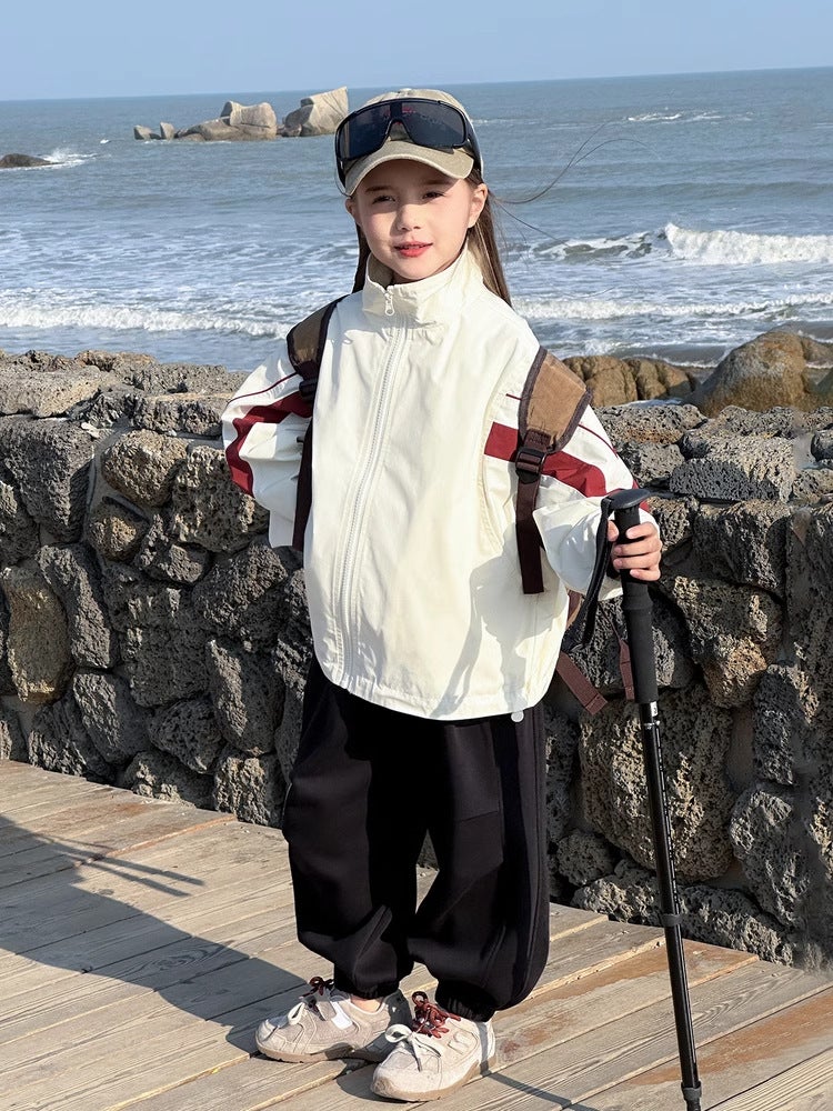 Girls' Jacket Coat Spring Style Children'S Retro Contrast Color Loose Sports Casual Top Spring - Image 5