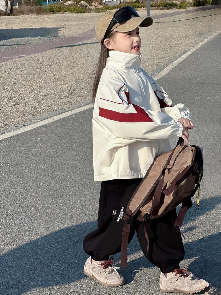 Girls' Jacket Coat Spring Style Children'S Retro Contrast Color Loose Sports Casual Top Spring - Image 4