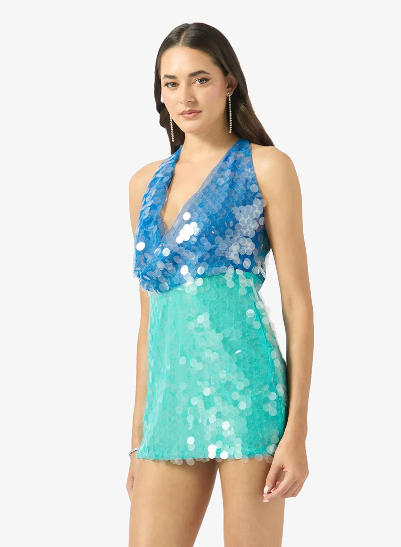 Halter Neck Ombre Sequin Dress