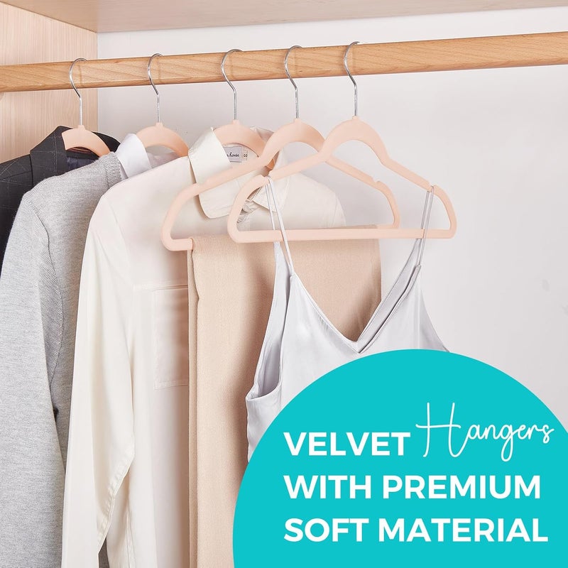 HOUSE DAY Premium Velvet Hangers, Non-Slip Thin Flocked Felt Hangers, Sturdy Clothes Hangers Heavy Duty Coat Hanger, Durable Suit Hanger for Closet Space Saving (20 Pack, Peach Pink) - Image 2