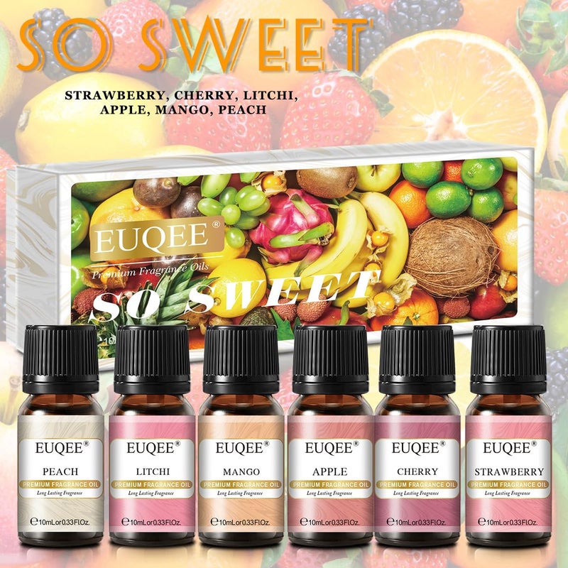 EUQEE Premium Fruit Fragrance Oils Gift Set for So Sweet - 6x10ml-Strawberry, Cherry, Litchi, Apple, Mango, Peach - Scented Essential Oils for Diffuser, Candle Making - Image 3