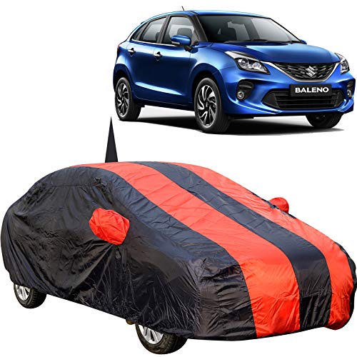 The AutoStory 190 Taffeta Water Resistant Car Body Cover Compatible with Maruti Baleno with Mirror & Antenna Pockets (Red/Navy Blue) - Image 1