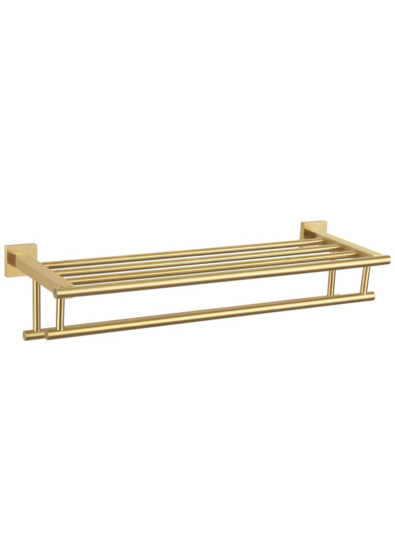 Angle Simple Bathroom Towel Shelf with Holder Angle Simple SUS304 Stainless Steel Bath Towel Rack with Double Towel Bar Wall Mount Brushed Gold 2362 Inches 