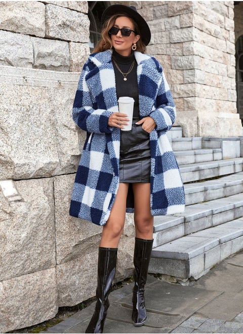 Lamb Wool Plaid Pocket Coat Multicolour