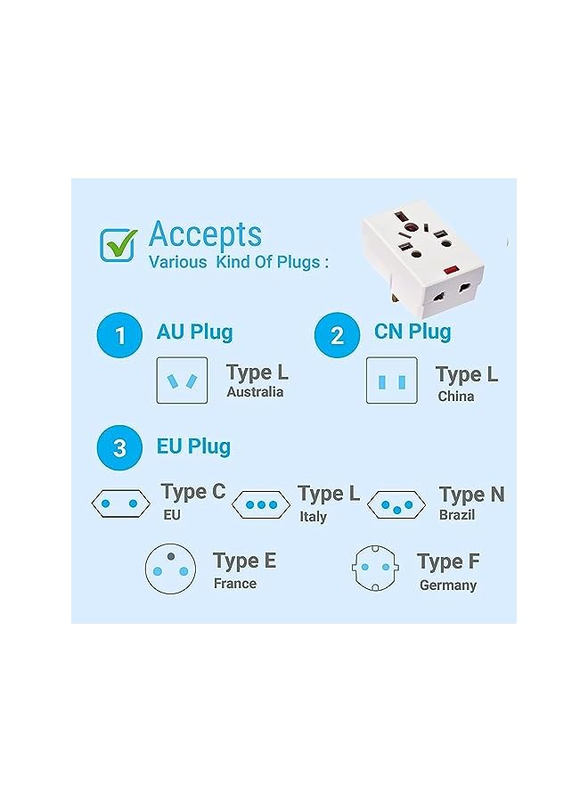 promass 03 Way Adapter with Square-Pin, Universal Socket with Light And 13A Fuse. Travel Adaptor for KSA/UAE/UK/HK, AC Power Plug for US/AU/JP/CN, 3 Pin plug adapter. - Image 3
