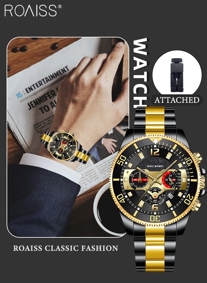 roaiss Men's Luxury Water Resistant Stainless Steel Quartz Watch with Date Multifunction - Image 1