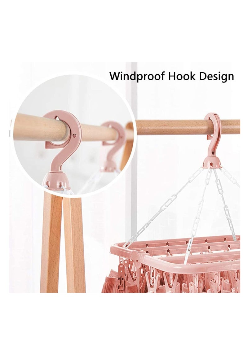 Hihonor Clothes Drying Rack, 2 Pack Windproof Folding Portable Laundry Hanger, Plast Sock Hanger with 32 Clips and 360° Rotatable Hook for Drying, Towels, Bras, Baby Clothes, Gloves (Light Blue) - Image 4
