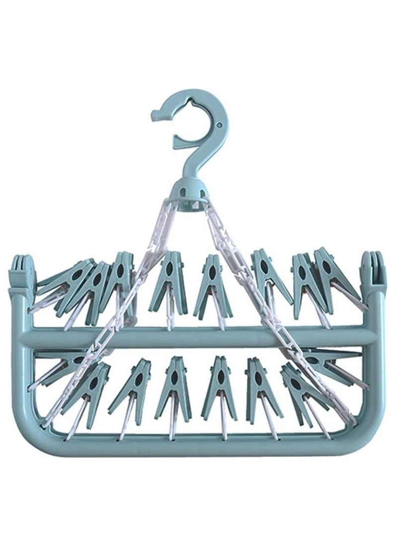 Hihonor Clothes Drying Rack, 2 Pack Windproof Folding Portable Laundry Hanger, Plast Sock Hanger with 32 Clips and 360° Rotatable Hook for Drying, Towels, Bras, Baby Clothes, Gloves (Light Blue) - Image 5