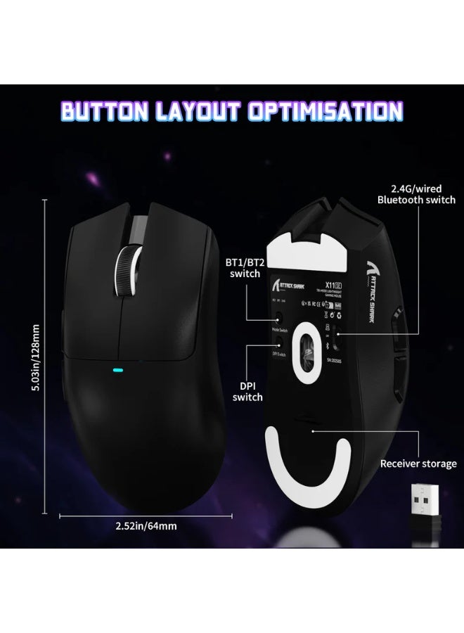 Attack Shark Shark Attack X11SE Ultralight Wireless Tri-Mode Gaming Mouse - 2.4GHz/USB-C Wired/Bluetooth PixArt PAW3311 Gaming Sensor, 22K DPI, 5 Programmable Buttons for Laptops, PC, Mac - Black - Image 5