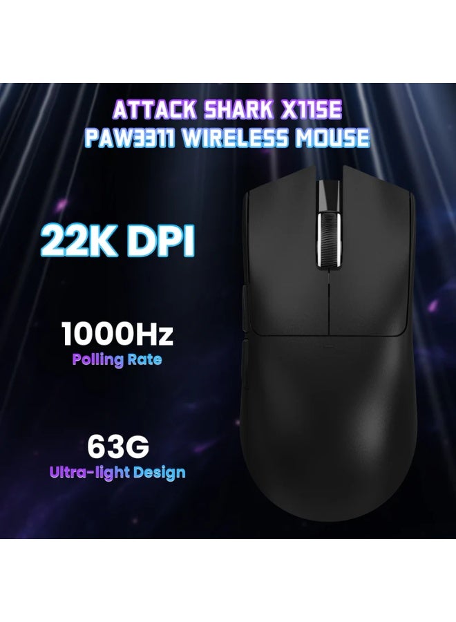 Attack Shark Shark Attack X11SE Ultralight Wireless Tri-Mode Gaming Mouse - 2.4GHz/USB-C Wired/Bluetooth PixArt PAW3311 Gaming Sensor, 22K DPI, 5 Programmable Buttons for Laptops, PC, Mac - Black - Image 2