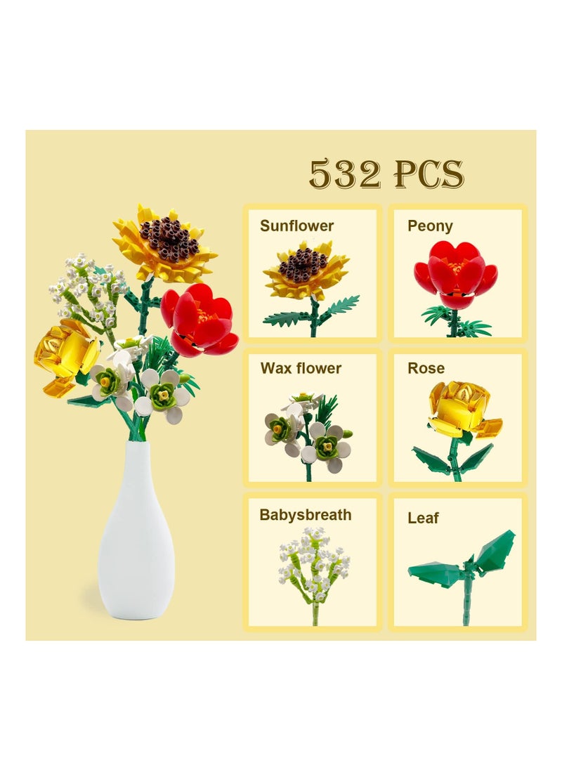 SYOSI - Flower Building Kit for Adults, Flower Bouquet Building Block Set, Artificial Flowers Building Toy Set for Gifts/ Home Decor, Botanical Collection Not Compatible with Lego - Image 1