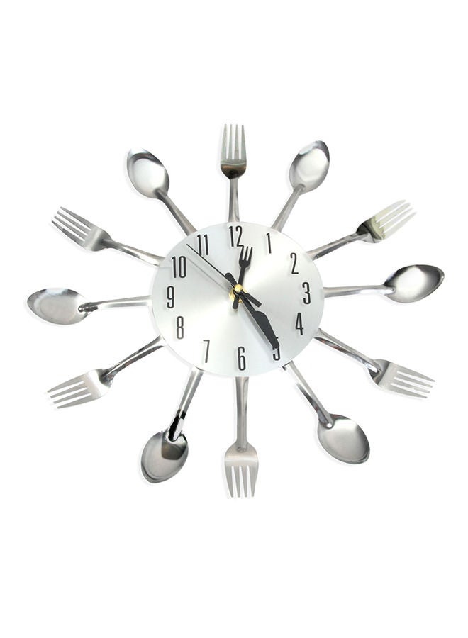 NIBEMINENT Knife Fork Spoon Analog Wall Clock Silver - Image 1